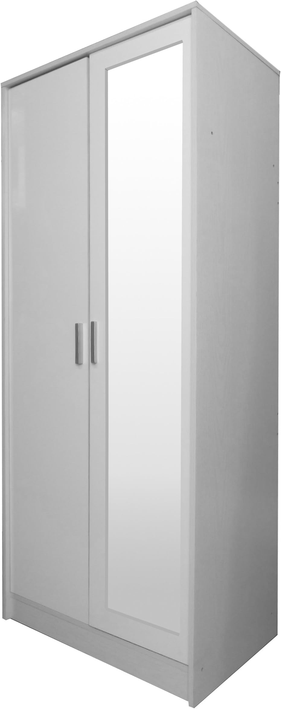 Direct Furniture Khabat 2-Door Mirrored Wardrobe, MDF/Chipboard, White Gloss/Oak, 10.6x183x183 cm