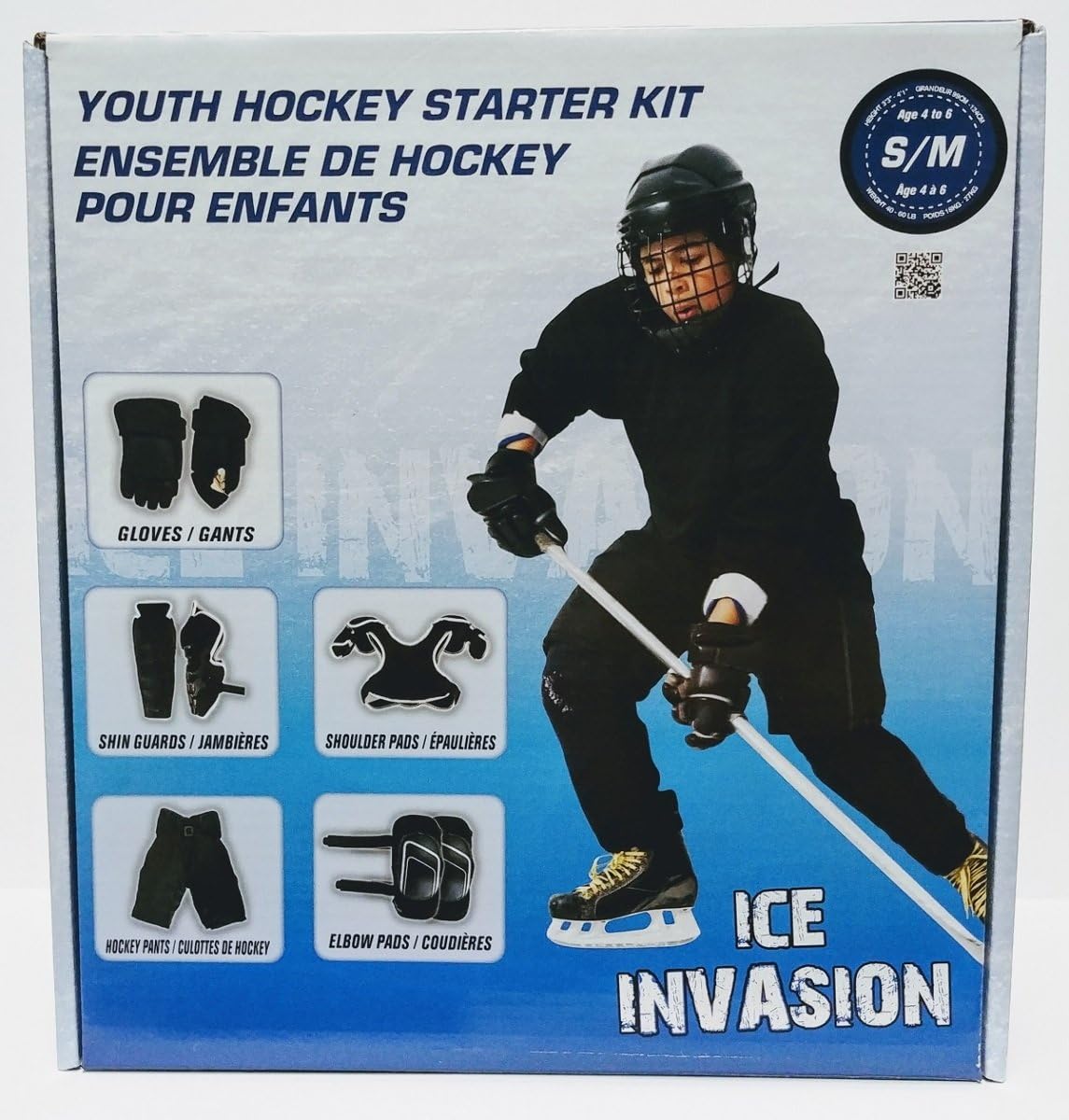 Winnwell Ice Invasion 8-Piece Youth Ice Hockey Starter Kit, Pads Gloves Pants