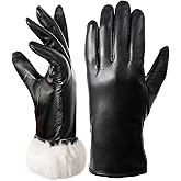 Neiicty Very Warm Womens Rabbit Fur Leather Gloves for Women Touchscreen Texting Driving Gloves