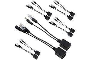UHPPOTE Power Over Ethernet Passive PoE Adapter Injector + Splitter Kit PoE Cable (Black, Pack of 5 Pairs)