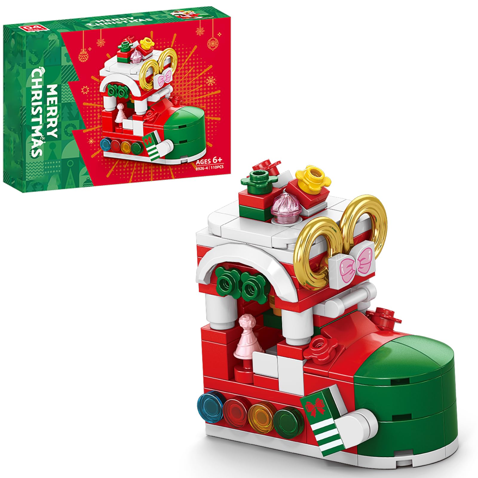 Photo 1 of **2 pack**Eqkasio Christmas Stacking Blocks Compatible for Lego Christmas Boot Gift Building Blocks Set Holiday Present Box New Year Birthday Gifts for Kid 6-12 DIY Stocking Stuffers (Boot Gift)