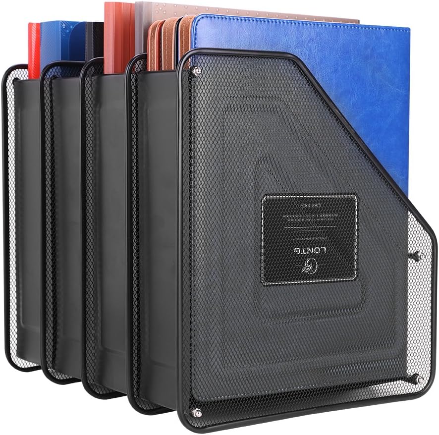 Metal Mesh Magazine Holder Detachable File Rack Holder 4 Compartments Desktop File Organiser Office Home School Desk Tidy Storage Organiser Sorter Bookshelf Document Rack Display and Storage Organiser - Image 5