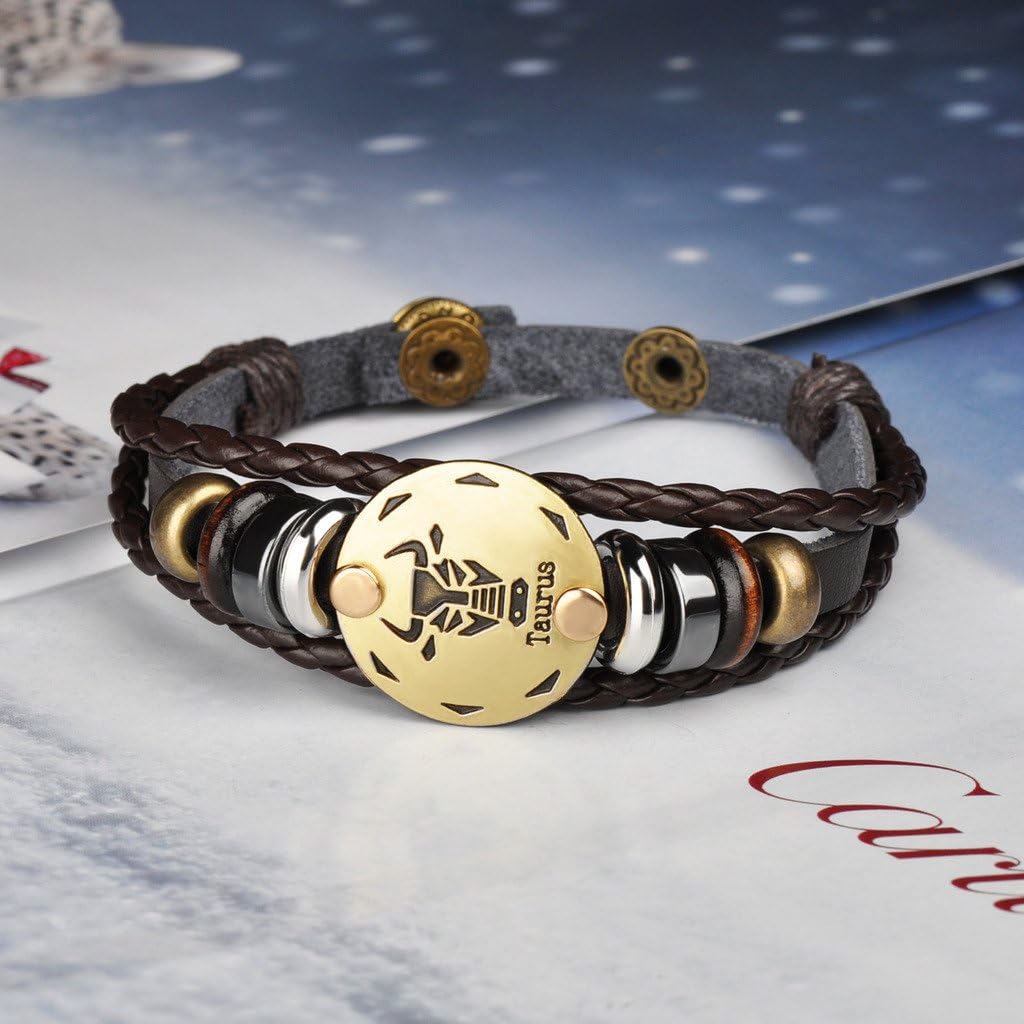 Infinite U Retro Punk Mens Womens 12 Constellation Zodiac Sign Bracelet Braided Leather Alloy Charm Bracelet Multilayer Wristband Bangle - Image 4