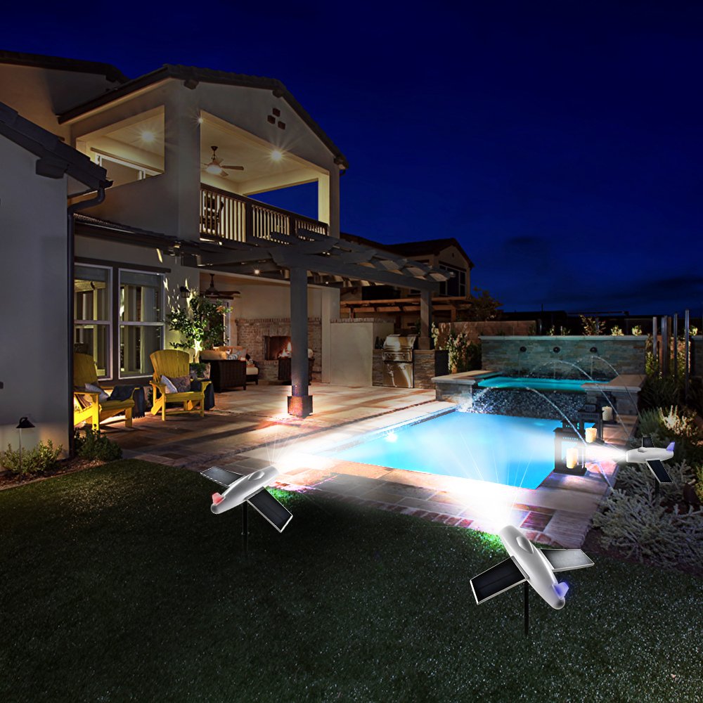 Asucway Solar Lights,Waterproof 2 LED Solar Lights Outdoor Landscape Lighting Airplane Solar Spotlights,Security Solar Flood Lights for Garden Backyard Driveway Patio Lawn Pathway Pool Decoration