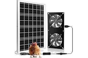 Roodike Solar Powered 2 Fan Kit, 25W Solar Exhaust Fans for Outdoor Greenhouse Chicken Coop Shed Pet House, IP67 Waterproof, High Velocity 3500RPM