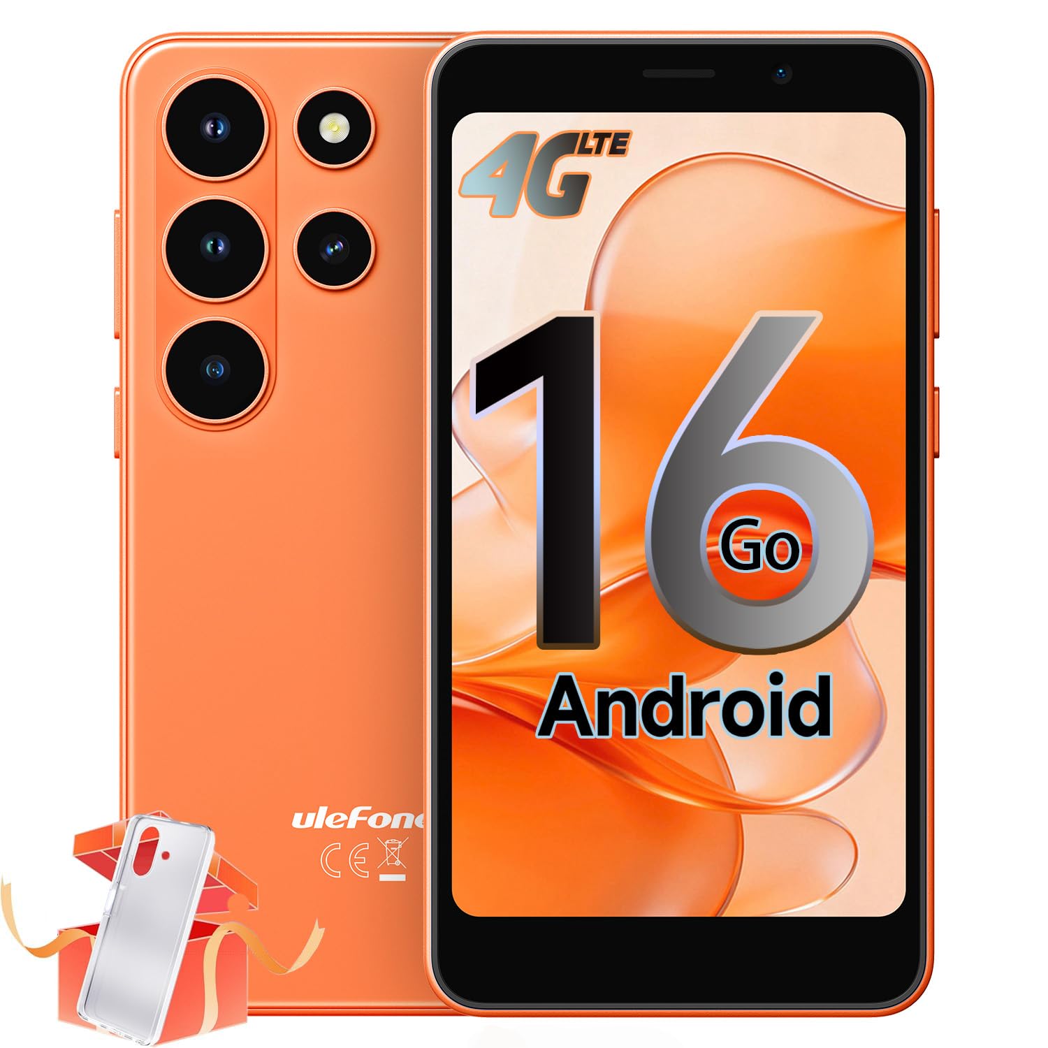 Ulefone Note 22 Handy Ohne Vertrag Android 16 Go, 20GB RAM+32GB ROM/SD-2TB, 3000mAh Austauschbarer Akku, Mini 5.0" Octa Core Smartphone DREI Kartenfächer Dual SIM 4G/Face ID/GPS/OTG/FM Orange
