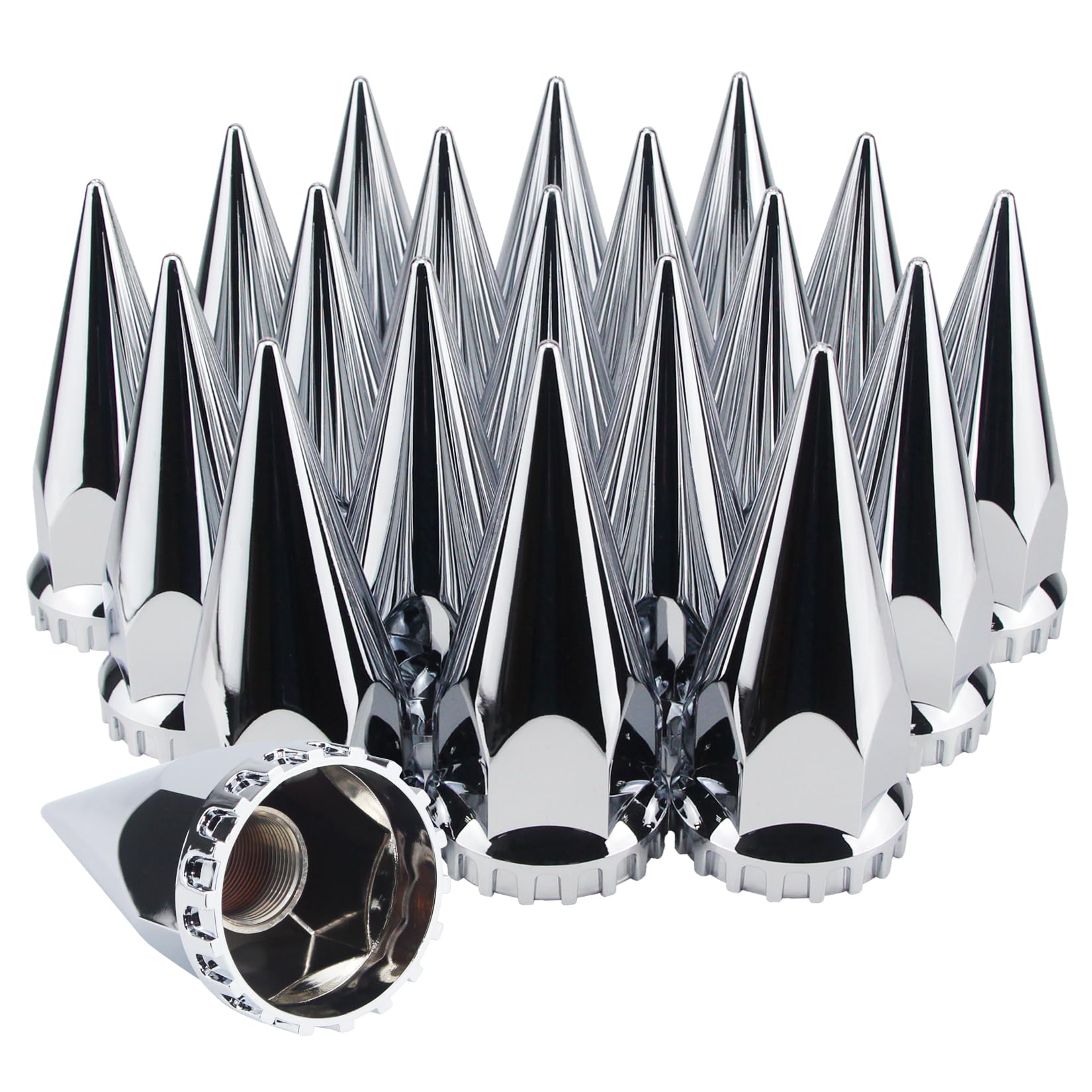 Photo 1 of *** SEE NOTES *** GREPSPUD 33mm x 4 3/4" Thread On Spike Lug Nut Covers Screw On, ABS Chrome Plastic Pointed Screw-on Lug Nuts Cover for Semi Trucks, Chromed Spiked Lug Nut Caps Pack of 20