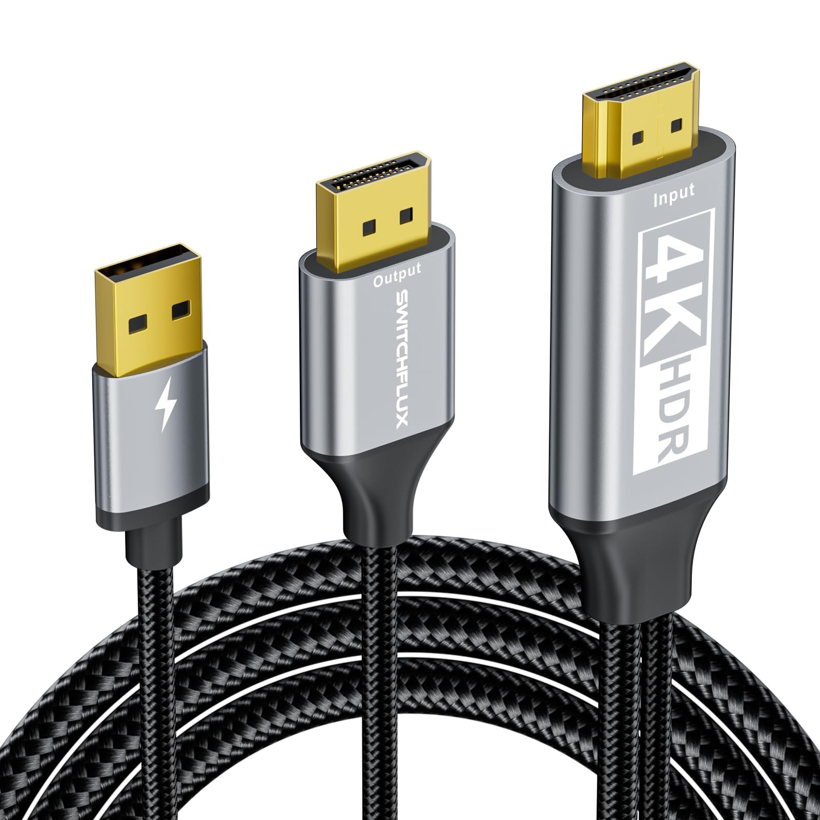 Photo 1 of SWITCHFLUX Active HDMI to DisplayPort Cable,?4K@60Hz,1080P@120Hz? 6FT Uni-Directional HDMI (Source) to DP (Display) Braided Cord Compatible with PC,Laptop,AMD,NVIDIA,PS5,Xbox