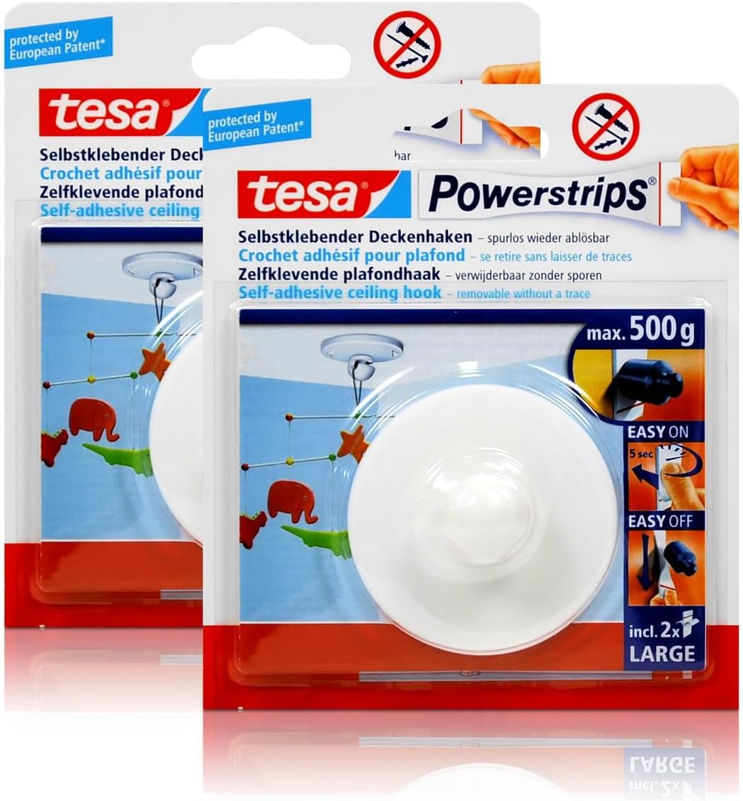 2 x tesa Powerstrips of selfadhesive ceiling hook White for Max 500 g