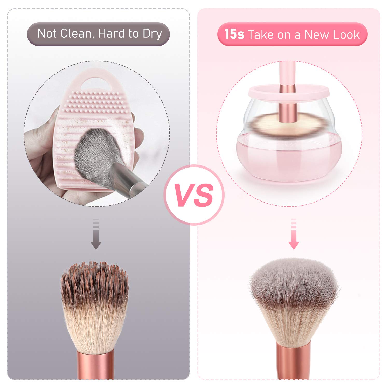 Liberex Automatic Makeup Brush Cleaner and Dryer - Bi-directional Rotation Mode Electric Cleaning Machine with 8 Size Rubber Collars, USB Rechargeable and Storage Stand, 30s Fast Cleaning and Drying: Beauty