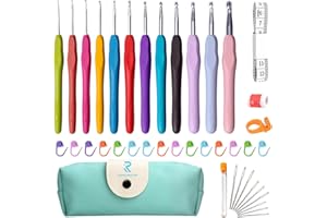 RealPlus Crochet Hooks Set, 12 Sizes Crochet Kit for Beginners, Ergonomic Crochet Needle for Arthritic Hands, Gifts for Women