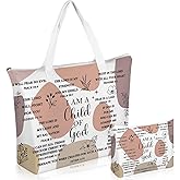 Abbylike 2 Pcs Christian Canvas Tote Bag for Women with Makeup Bible Verse Tote Bag for Mother's Day Religious Gift