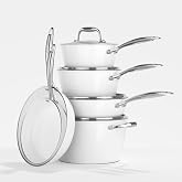 COOKSMARK Ceramic Pots and Pans Set Nonstick, 10Pcs White Cookware Set | Induction Compatible &amp; Oven Safe, Non-Toxic PTFE PFOA Free Healthy Kitchen Cooking Set for All Stovetops, Easy to Clean