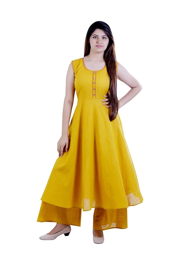 Buy Maadho Women's Cotton Umbrella Cut Kurti with Palazzo Pants Set