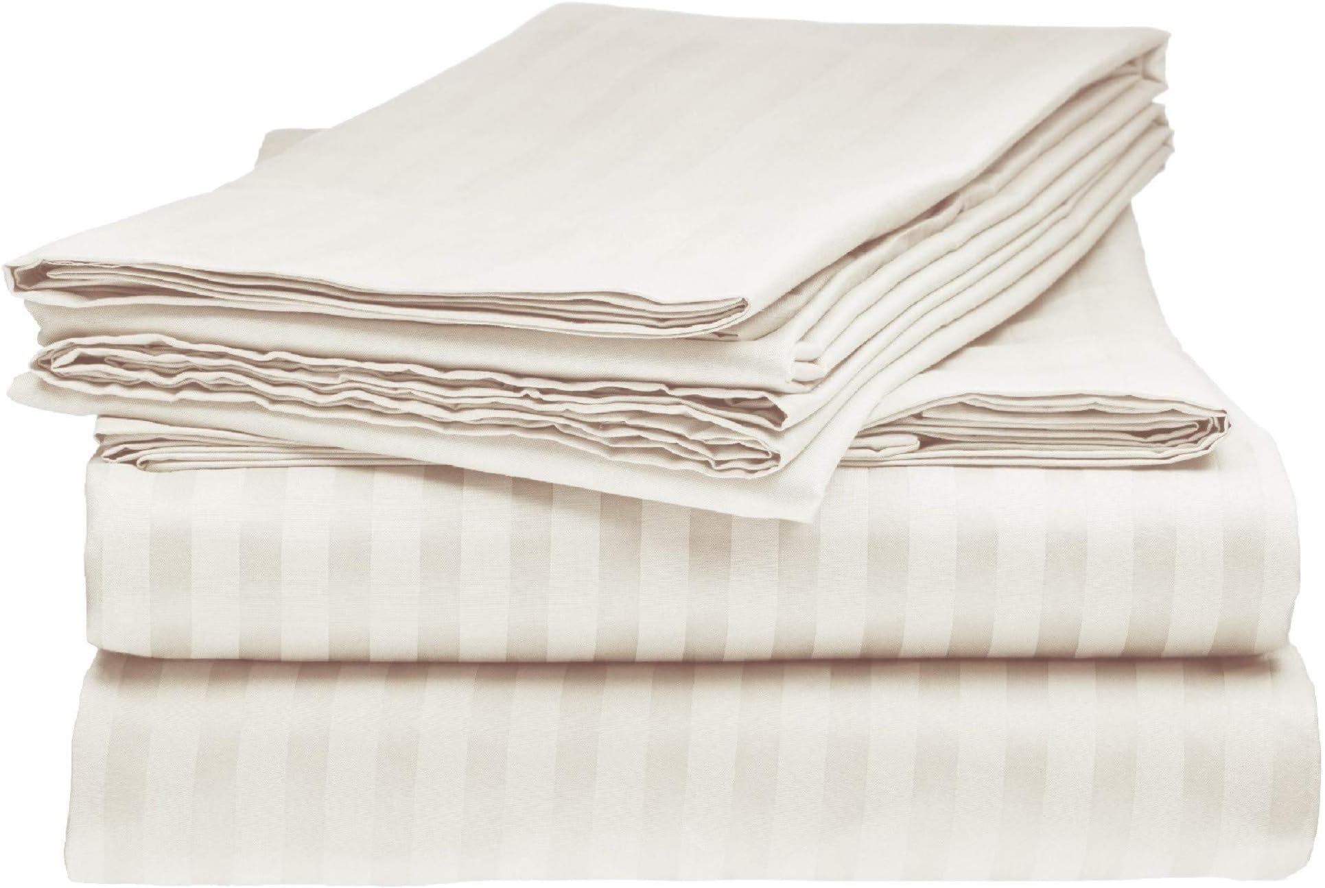 Sarah Ashley Elegante 1800 Count Egyptian Comfort Striped 4pc King Bed Sheet Set, Ivory