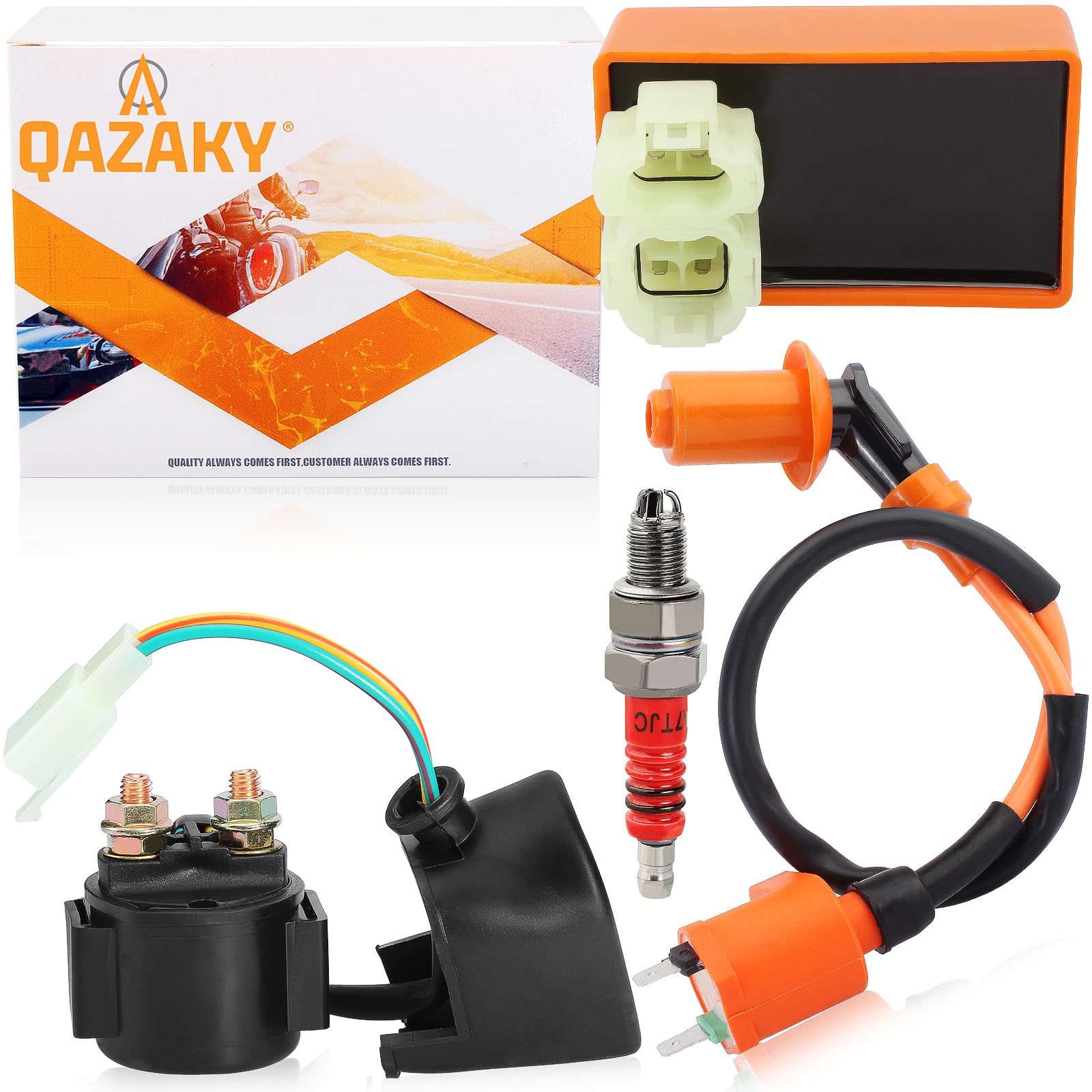 QAZAKY Performance Ignition Coil + AC CDI + Starter Relay Solenoid + Spark Plug GY6 50cc - 90cc 110cc 125cc 150cc 4-stroke Engine Scooter ATV Moped Quad Go Kart Pit Dirt Racing Bike 152QMI