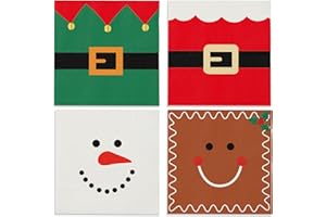 QIYANPAX 100 Christmas Napkins, Christmas Cocktail Napkins, Xmas Snowman Gingerbread Man Elf & Santa Party Napkins for Holiday Decorations Table Décor Party Supplies