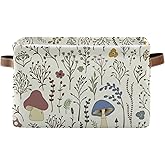 Kigai Mushroom Storage Basket Collapsible Rectangle Storage Bin Shelves Basket Organizer with Leather Handle for Closet, Office, Nursery, Home Decor