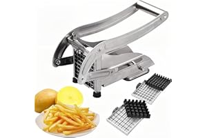 French Fry Cutter Potato Cutter with 2 Blades, Professional Fries Cutter Potato Slicer Stainless Steel, Press French Fries Cu