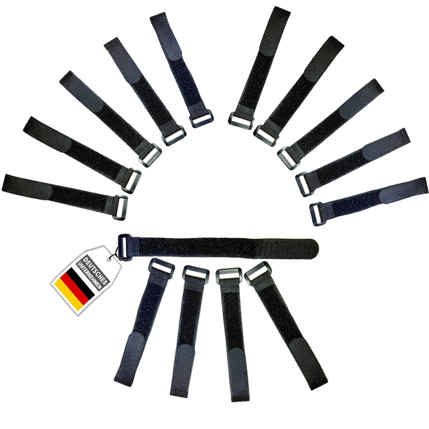 15x FrogJim Hook and Loop Strap 30cm with Buckle, Black, 20mm Wide, Reusable Nylon Cable tie KSE3015 (30cm - 15pc)