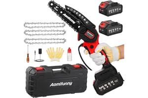 AOMIFUNNY Mini Chainsaw Cordless Chain Saw - Portable 6-inch Electric Brushless Chainsaw Handheld Saws Pruning for Wood Tree Branch Courtyard Garden Household (2 rechargable Batteries + 3 Chains)