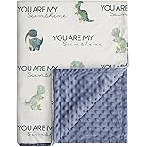 CIVARUA KIDS Dinosaur Baby Blankets for Boys, Super Soft Newborn Nursery Blanket with Double Layer Dotted Backing - Blue Babies Minky, Cozy Printed Bed Throw Blanket (30" x 40")