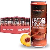 SpaceTime Productivity & Focus Energy Drink – Real Juice Infused Nootropic Drink with 50mg Organic Caffeine, L-Theanine, Rhodiola & B Vitamins – Clean, Low-Caffeine Brain Boost – Peach Black Tea, 12 Pack