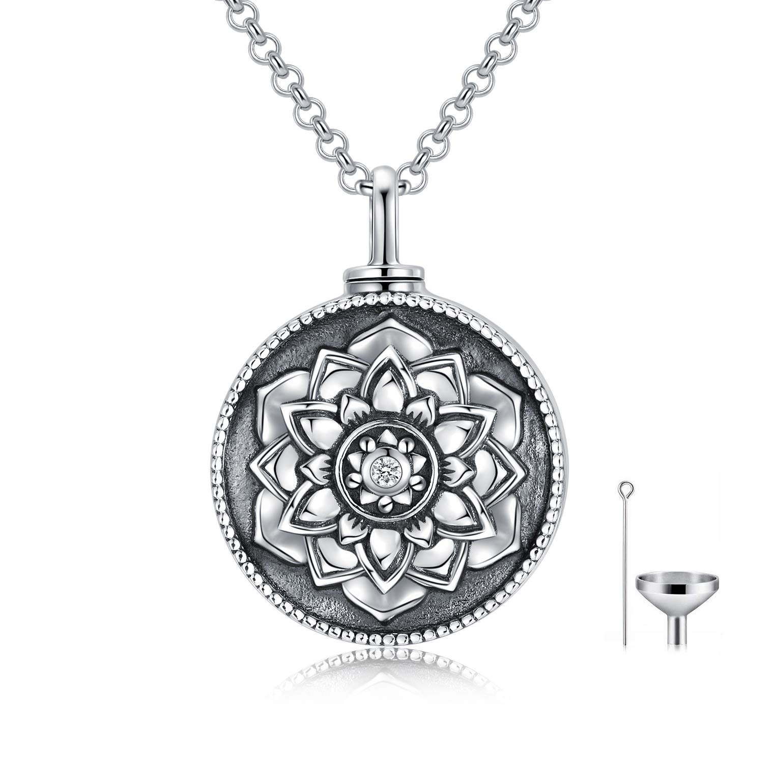 SOULMEET S925 Sterling Silver Urn Necklace for Ashes Lotus Flower Cremation Neckcela for Mum Dad Women Men Dog Forever in my heart Jewelry