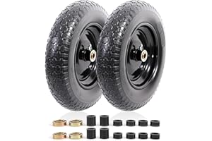 MZREXN 14.5" Wheelbarrow Tire Flat-Free 3.00/3.25/3.50/4.00-8" Solid Tire and Wheel with 3"-7" Centered Hub, 3/4" & 5/8" Bearings Replacement for Hand Truck/Dolly/Utility Cart/Garden Cart 2PCS Black