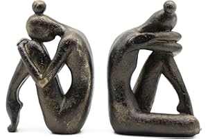Lukitas Unique Decorative Girl Thinker Bookends, Non-Slip Book Holder, Home Office Bookshelf Decor, Creative Desktop Ornaments for Study Room Hotel Shelves, Resin, 1Pair/2Piece 6.5''