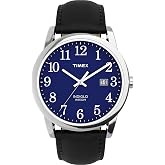 Timex Men's Easy Reader 38mm Watch &ndash; Silver-Tone Case Blue Dial with Black Leather Strap