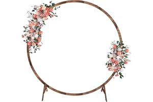 HEOMU 6.6FT Round Wooden Wedding Arch, Wooden Arch Backdrop with Natural Finish, Rustic Wedding Arch for Ceremony Bridal Shower Garden Decor