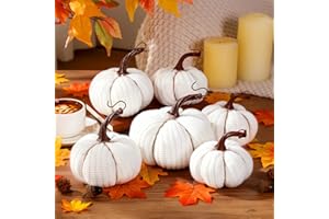 HunnmingRe 6 Pcs Thanksgiving Decor White Crochet Pumpkins Large 6 Inch Faux Fall Pumpkin Decor for Thanksgiving Farmhouse Autumn Rustic Mantel Table