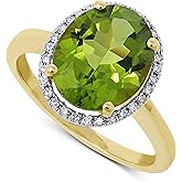 KOKAV 14K Yellow Gold Genuine Peridot 11x9mm Oval Diamonds Ring. Size 9.5