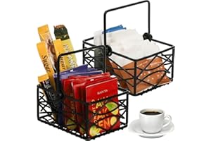 Yarlung 2 Pack Sugar Packet Basket Metal Wire Tea Bag Holder with Removable Stylish Handle, 4.7x3.5x2.5 Inches Bar Packet Hol