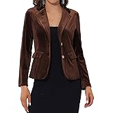 Allegra K Women's Notched Lapel Vintage Office Button Front Velvet Blazer
