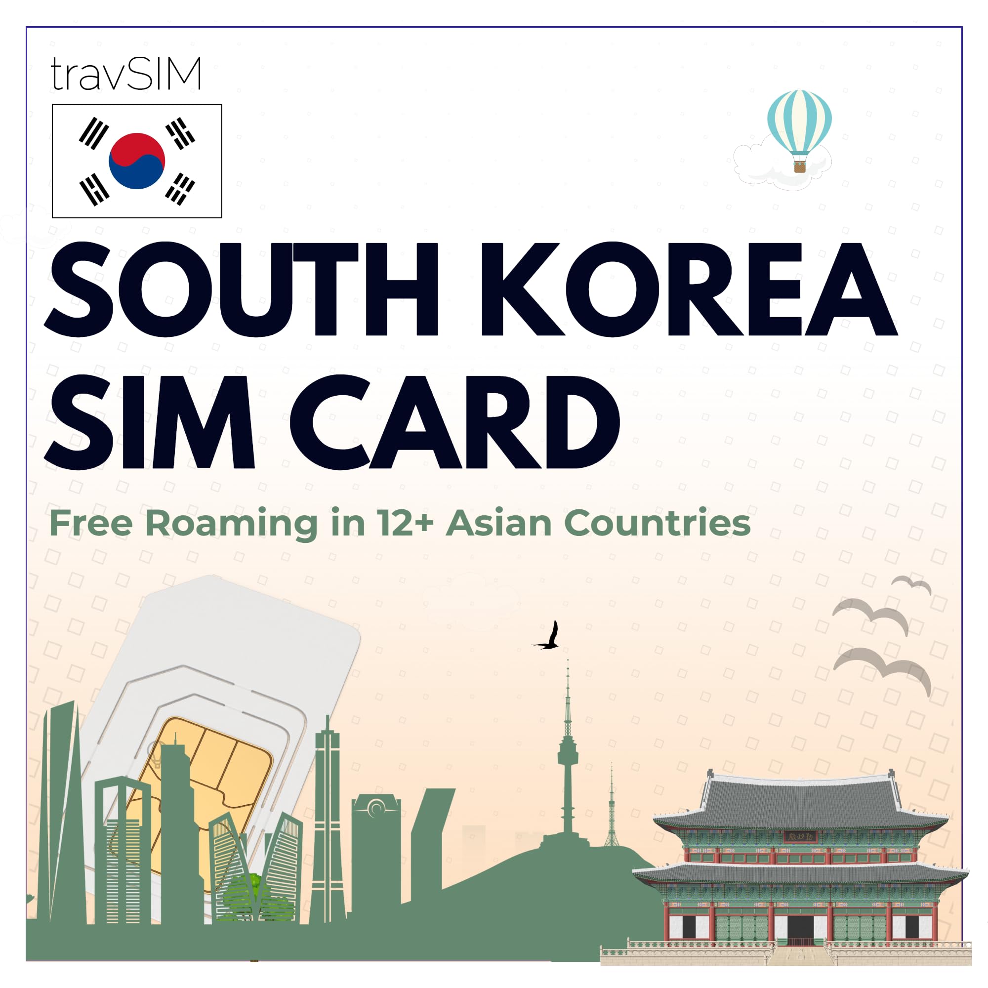 travSIM South Korea SIM Card | 6GB mobile data | Free roaming in Japan, China & 12+ countries in Asia | The plan on this South Korea Travel SIM Card is valid for 10 days.