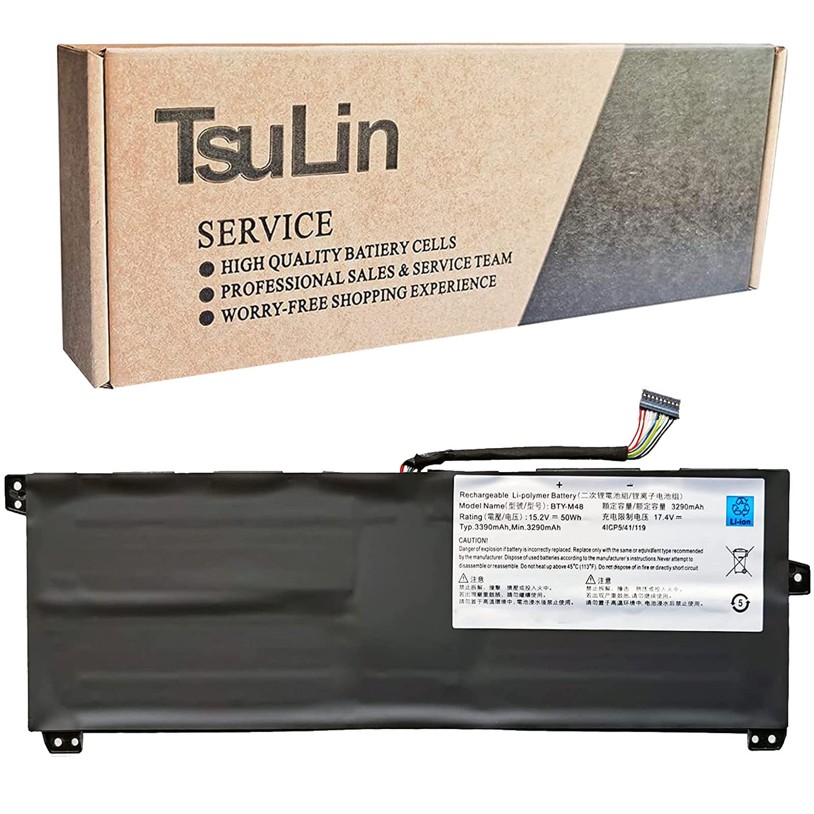 Photo 1 of TsuLin BTY-M48 Laptop Battery Replacement for MECHREVO S1-C1 for MSI Prestige PS42 8RB Modern 8RC 8RA 8MO Series Notebook 15.2V 50Wh 3390mAh
