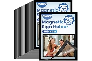 NUITPY 25 Pack Magnetic Sign Holder, 8.5in x 11in Self Adhesive Wall Mount Magnetic Document Holder, Magnetism Border Sign Holder with Transparent PVC Front Cover