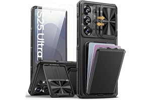 SSLOTSCASE for Samsung Galaxy S25 Ultra Case with 2X Screen Protector, HD Clarity Anti-Scratch, Card Holder & Kickstand & Slide Camera Lens Cover, Rugged Shockproof Phone Cover for S25 Ultra, Black
