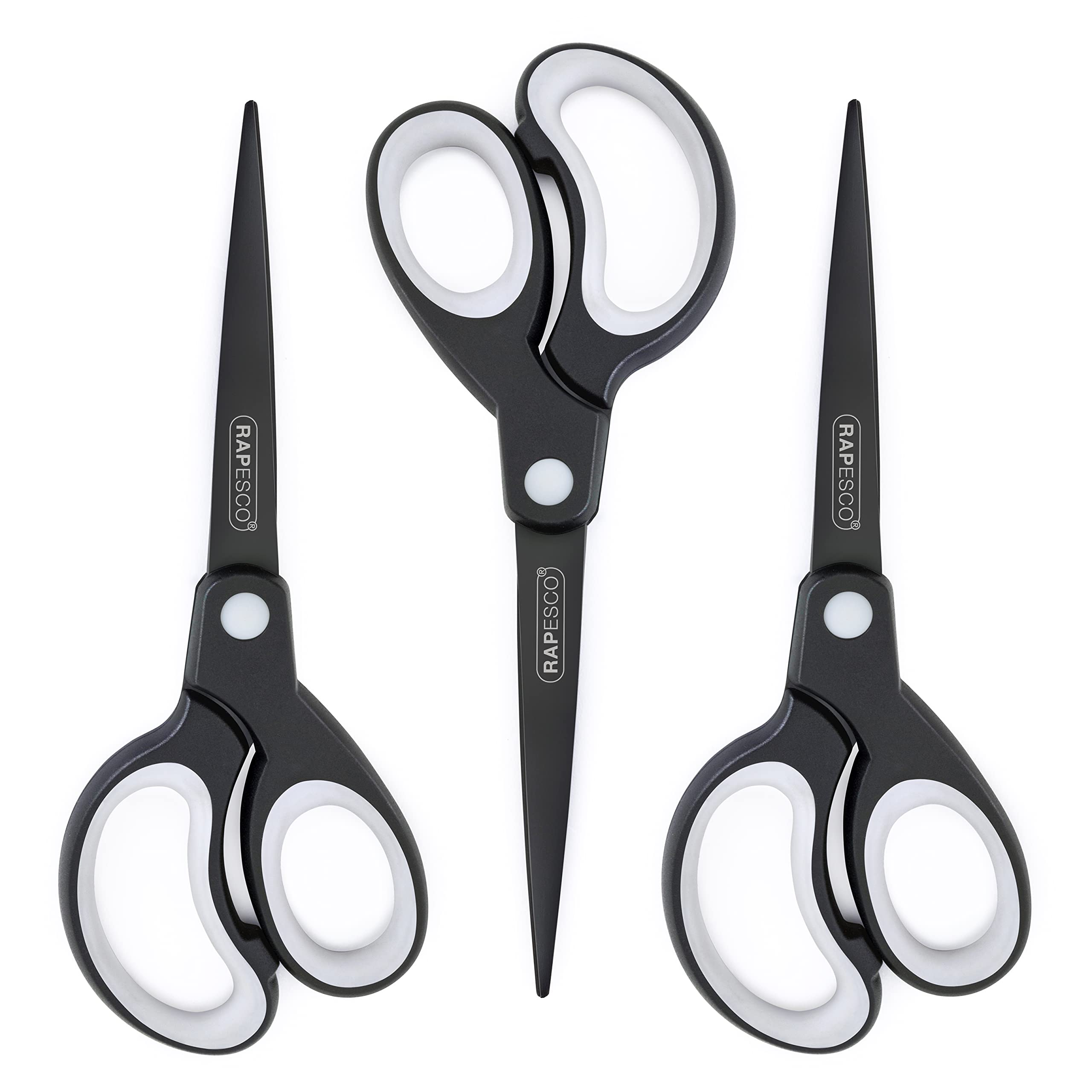 Rapesco 1597 Titanium Lightweight Soft Grip Paper Scissors, Black and Light Grey, Set of 3 — image 1
