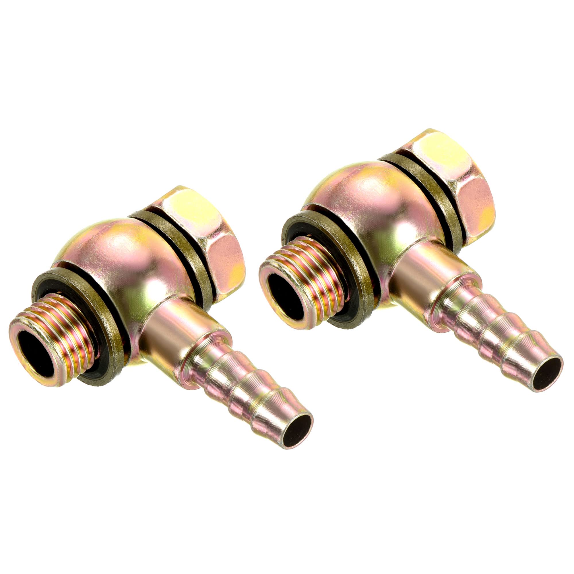 PATIKIL Hose Barb Fitting Elbow 8mm Barbed M12x1.25 Male Thread, 2 Pack Steel Pipe Adapters Connectors for Air Water Fuel Oil, Gold