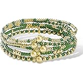 NKTDWO Bohemian Multilayer Beaded Stackable Bracelets Set for Women Colorful Heishi Gold Bead Stretch Friendship Men Summer Beach Boho Jewelry