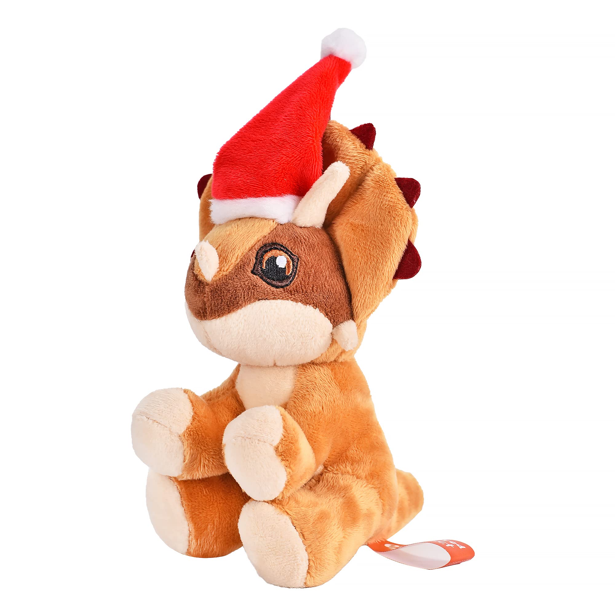 Endangered and Extinct EnE™ Cute Triceratops Soft Plush Toy with Santa Hat, 10cm, Gifts for Kids, Christmas Dinosaur Teddy