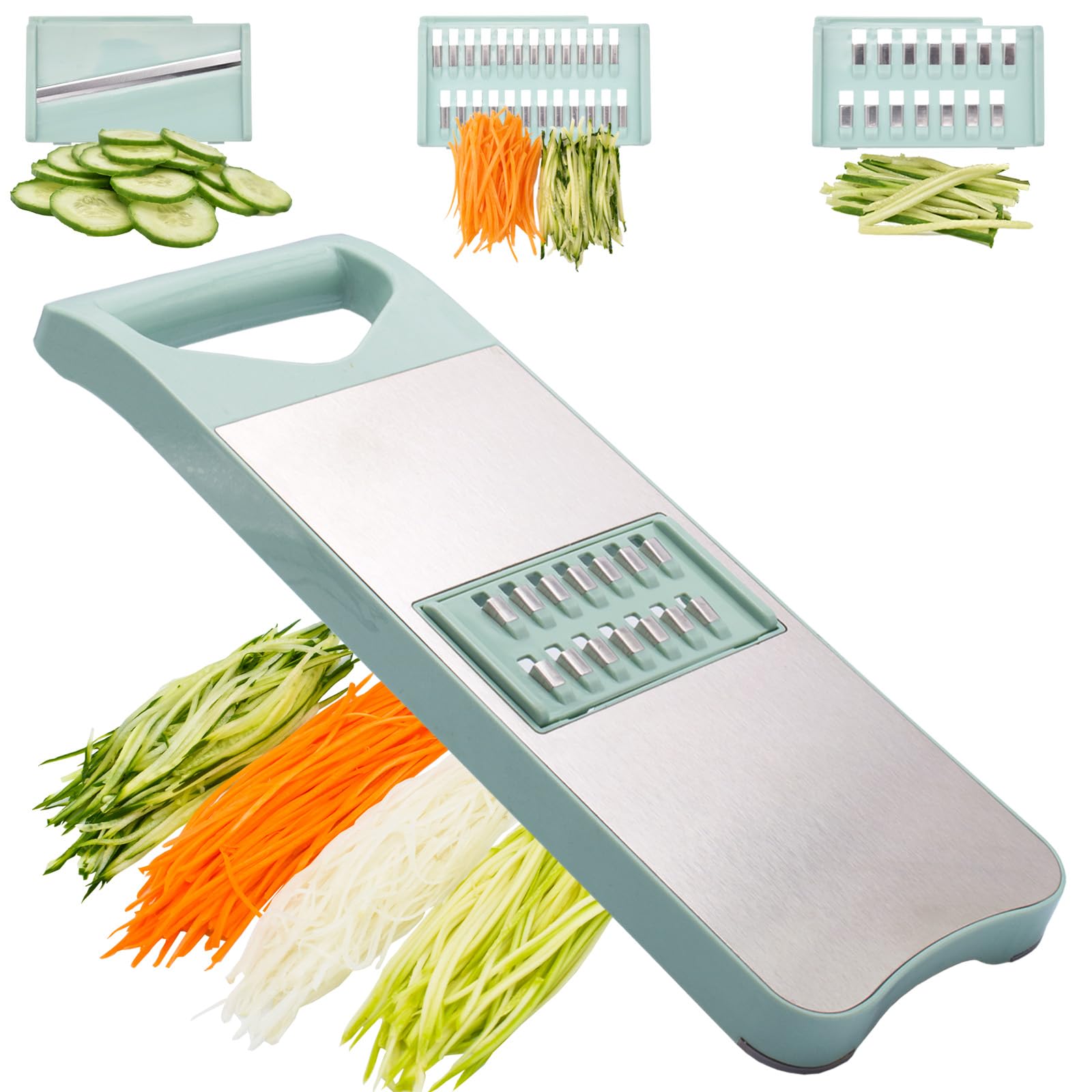 Photo 1 of NACOLUS 3-Blade Mandoline Slicer for Kitchen,Stainless Steel Slicer Vegetable Cutter, Carrot Shredder, Kitchen Grater(Seafoam green, 3-in-1)