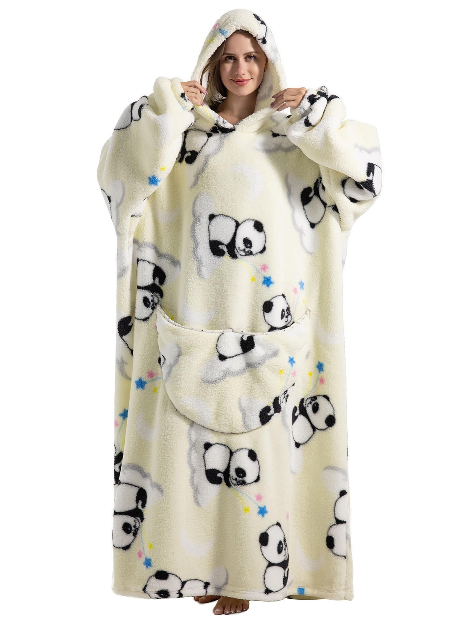 JOREAY Extra Long Blanket Hoodies for Women Men, Oversized Snuggle Fleece Wearable Fluffy Blanket, Giant Hooded Sweatshirts for Teen and Adult