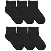 Jefferies Socks Girls School Seamless Ruffle Sport Quarter Ankle Socks 6 Pair Pack