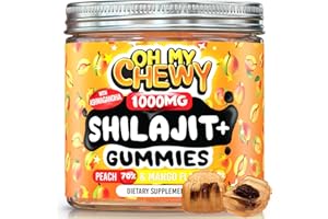 OH MY CHEWY Pure Himalayan Shilajit Gummies - High Potency Gold Grade Resin - Energy Boost and Immune Support for Men and Women with Ashwagandha and Shatavari - 60 Gummy - Peach & Mango