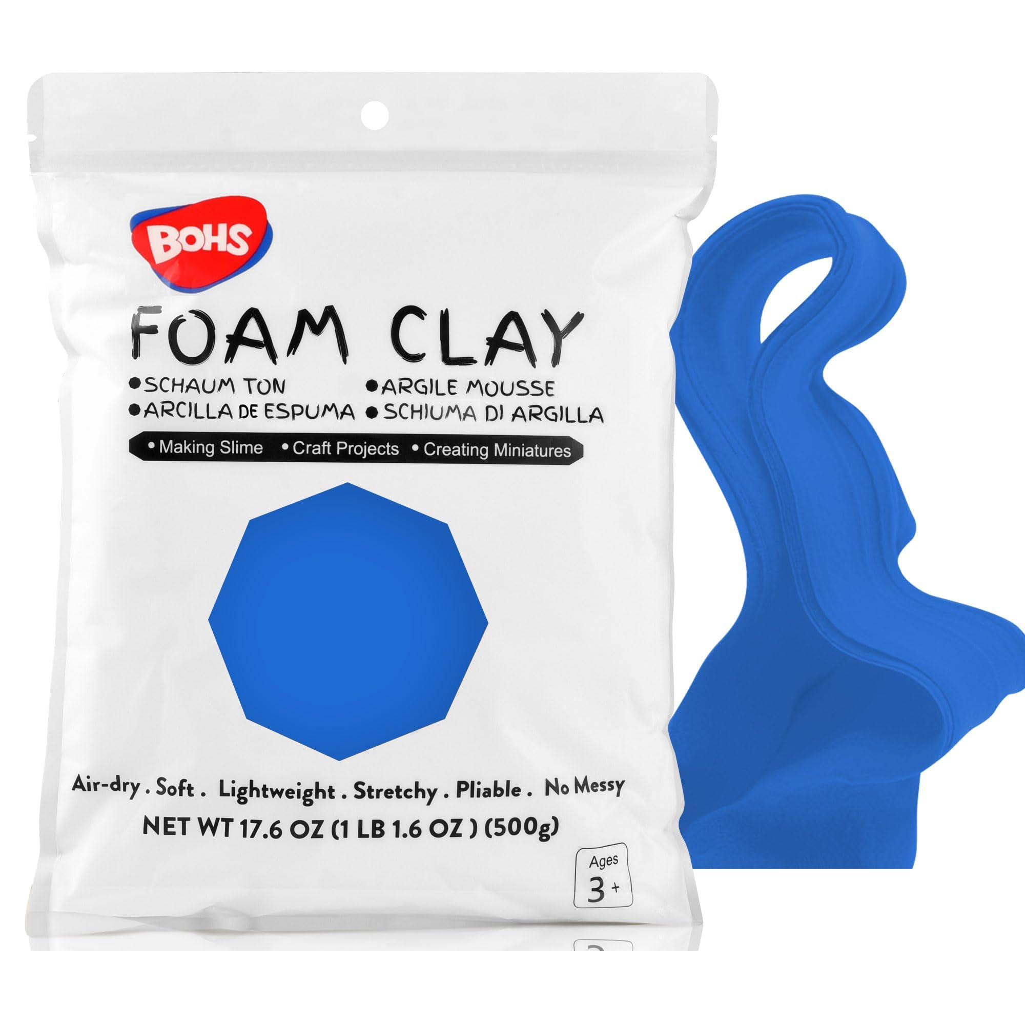 BOHS Blue Squishy Slime and Foam Modeling Clay, Air Dry, for School Arts & Crafts Project,1.1 Pound/500g