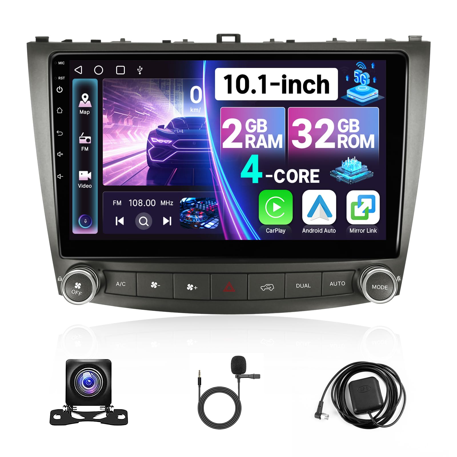 Photo 1 of KuTaiTai Car Radio Stereo for Lexus IS250 IS300 IS350 2006-2012 - 2+32GB 10.1 Inch IPS Touch Screen for Lexus with Wireless Apple Carplay/Android Auto/Mirrorlink/GPS/WiFi/BT/FM/Hi-Fi/Backup Camera